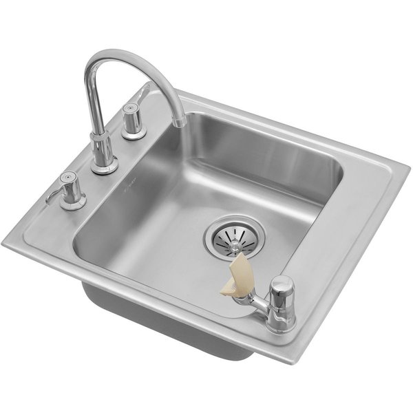 Elkay Lustertone Stainless Steel 22X19-1/2X5 Single Bowl Top Mount Classroom Ada Sink + Faucet/Bubbler Kit DRKADQ222050C